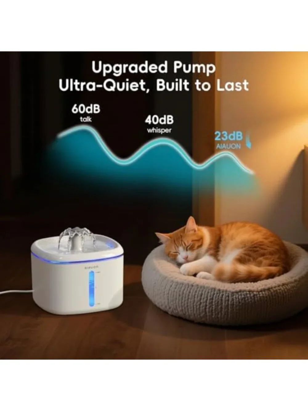 Ultra Quiet 2.5L Cat Water Fountain with LED Light - Pet Drinking Fountain for